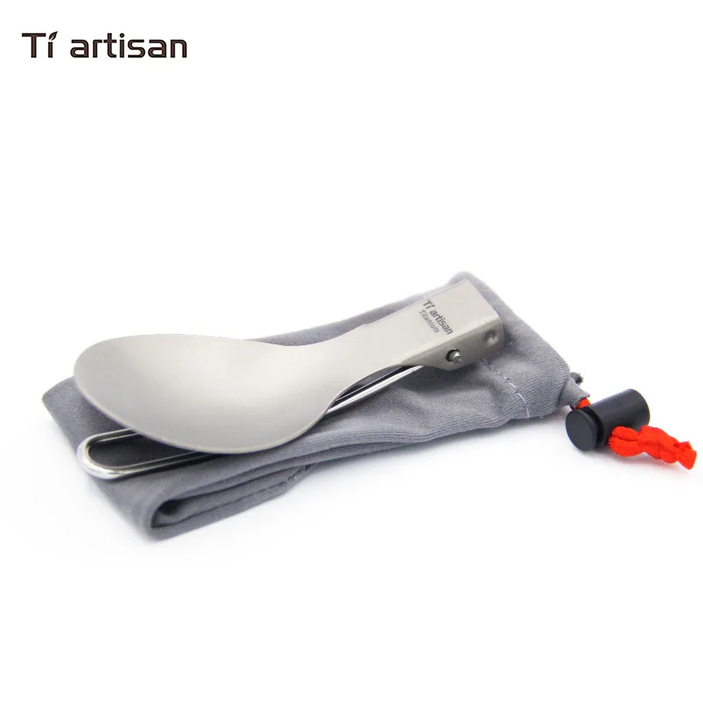 Tiartisan de titanio doblado manejar cuchara Camping cubiertos de Picnic portátil vajilla con 304 mango de acero inoxidable Ta8002