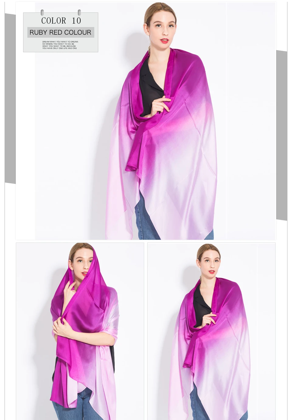 [RUNMEIFA] Женская Новая модная однотонная шелковая чрезмерная цветная Пашмина весенне-осенняя тонкая секционная градиентная цветная шаль шарф