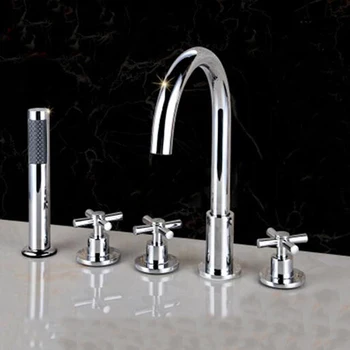 

Polished Chrome Bathroom Tub Faucet 5 pcs Sink Mixer Tap W/ Hand Shower Sprayer