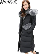 AYUNSUE/Новинка года; зимние пуховики для женщин с натуральным лисьим меховым воротником; теплая парка; модная женская верхняя одежда с капюшоном; тонкая Толстая куртка; Abrigo ST461