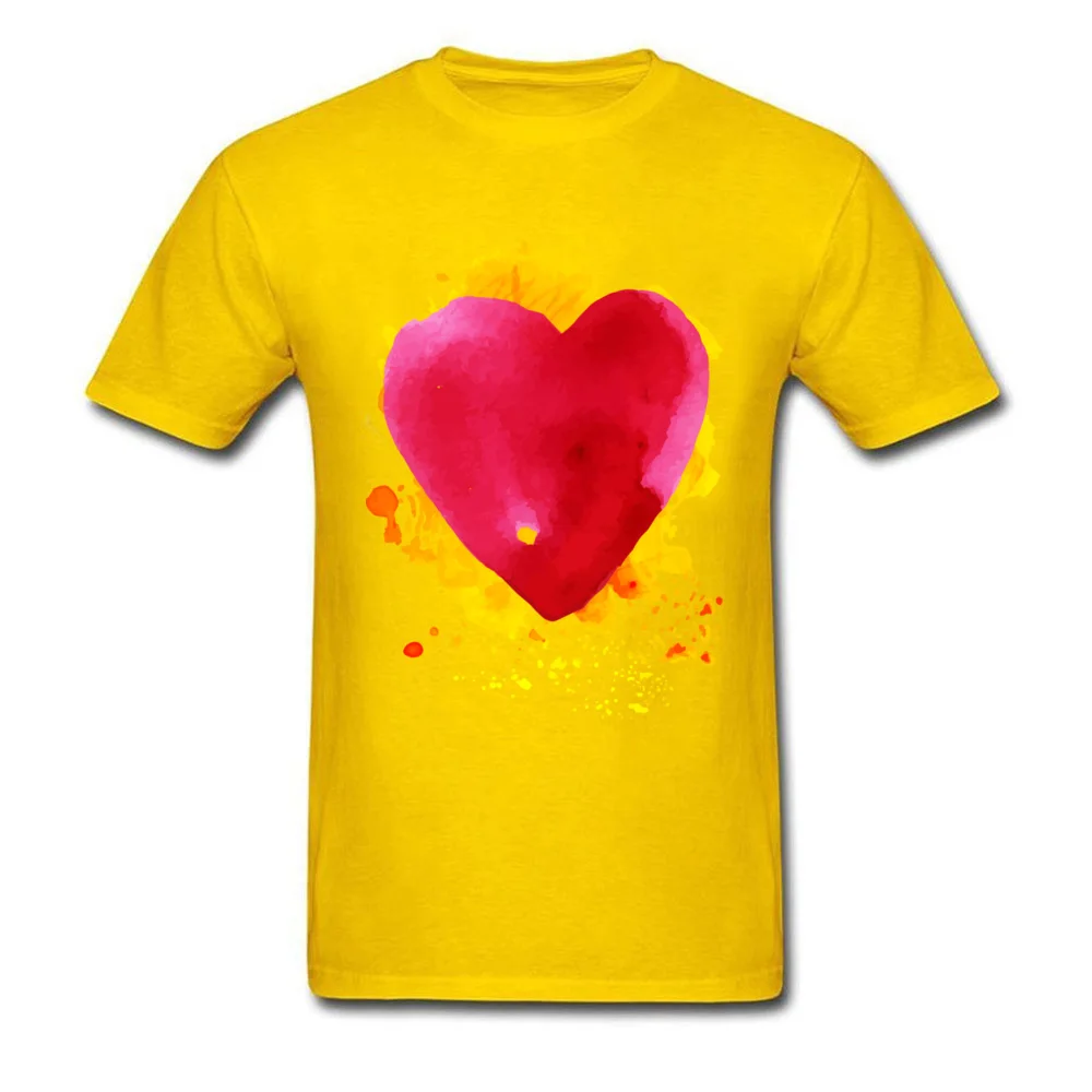 Round Neck Watercolor painted red heart All Cotton Men's T Shirt Casual Short Sleeve Tops Shirt Prevalent Leisure Sweatshirts Watercolor painted red heart yellow