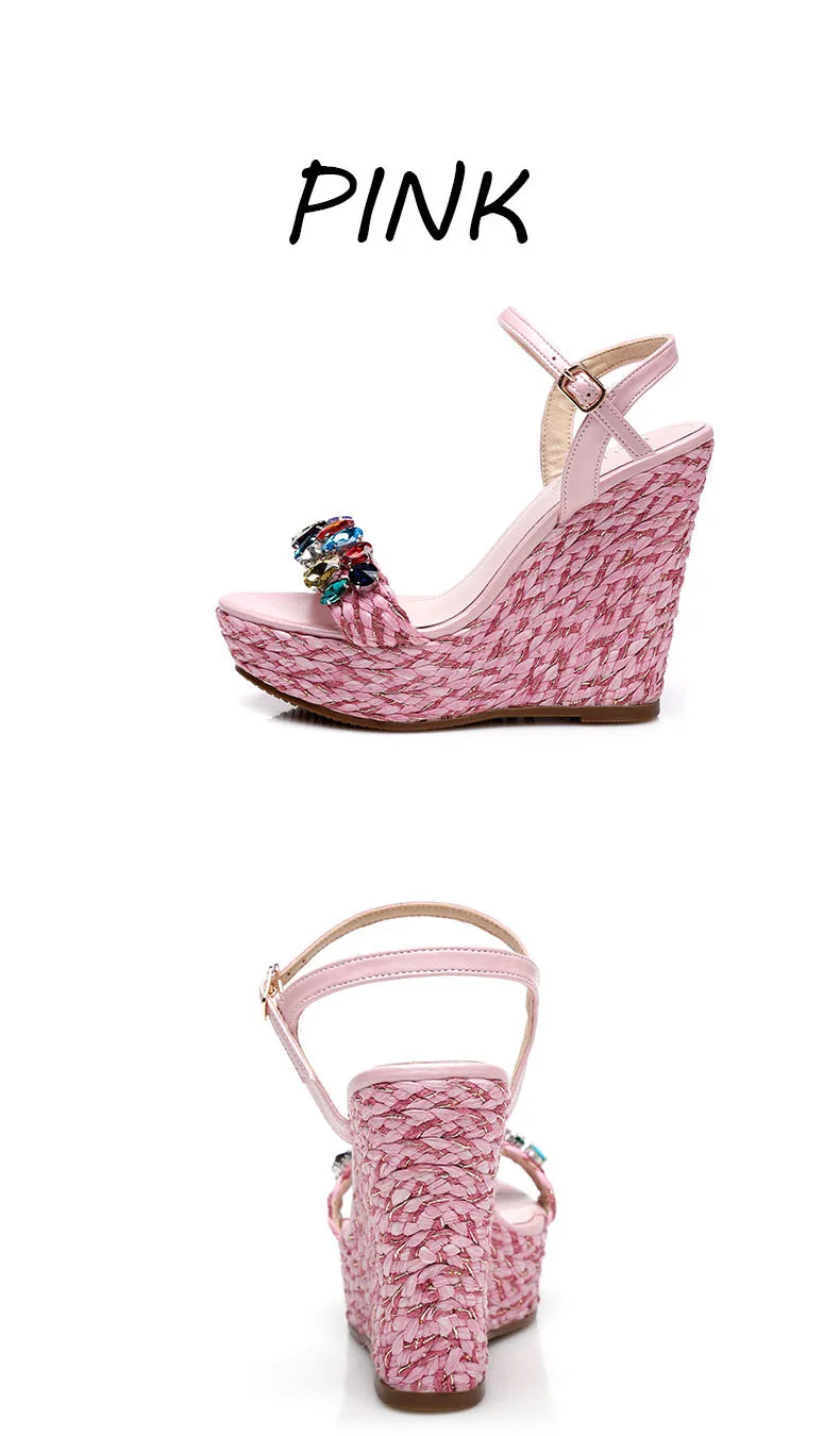 31_Summer Womens Black Buckle Sandals Fashion Elegant Silver Rhinestone Shoes Wedding Bridal High Heel Platform Wedges