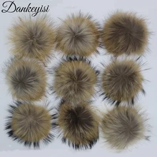DANKEYISI 30 шт. Меховые помпоны 13-15 см DIY енот и Лисий Мех помпоны натуральный мех помпон для шапки Аксессуары для шарфа