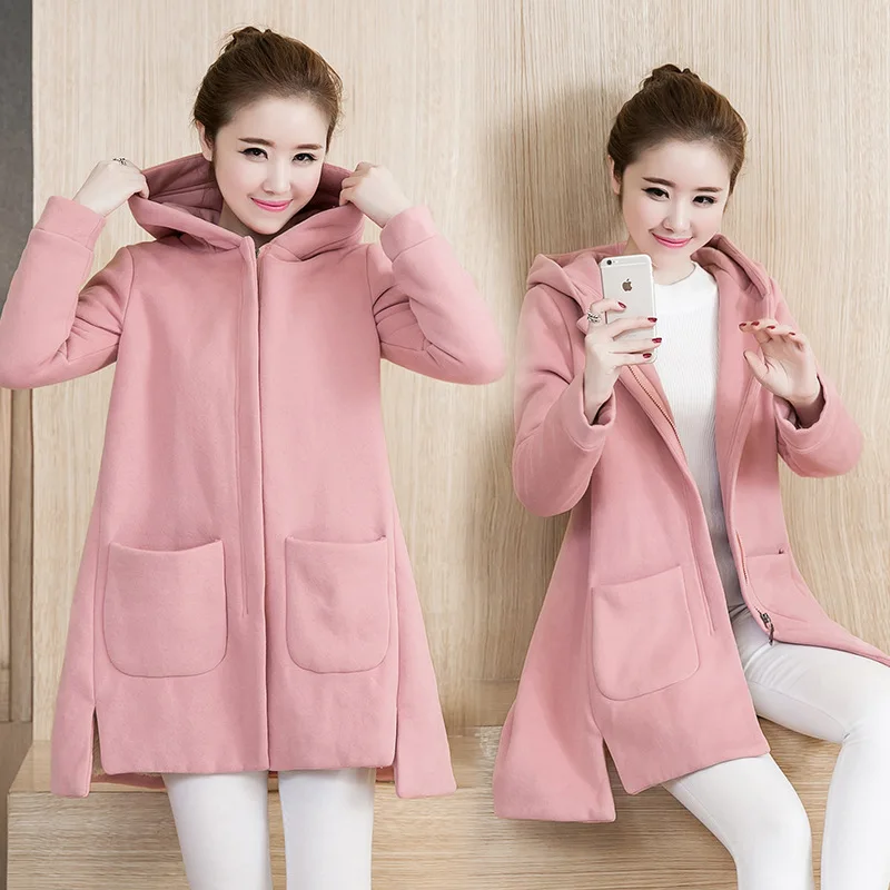 

Thick Warm Fashion Korea Style Casual Maternity Hoodies for Pregnant Coat with Wool Design for Pregnance Wear In Autumn Winter
