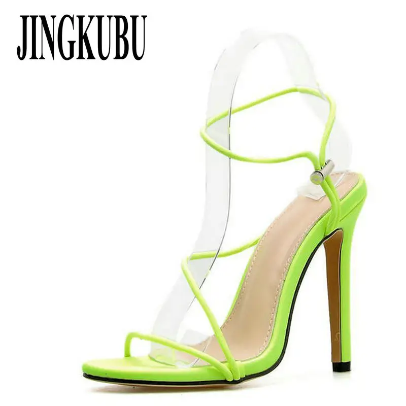 

JINGKUBU 2019 New Fashion Sandals Ankle Strap Cross-Strap Woman Sandals 12CM High Heels Narrow Band Slip-On Sandals Dress Pumps