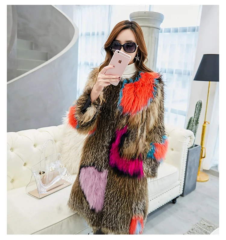 women real knitted fox fur coat long (10)