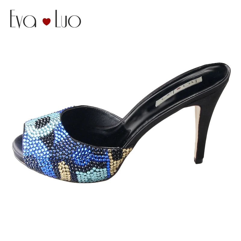 

CHS557 Custom Made Mixed Colors Royal Blue High Heel Women Slippers Bridal Wedding Shoes Big Size Women Shoes Prom Shoes DHL