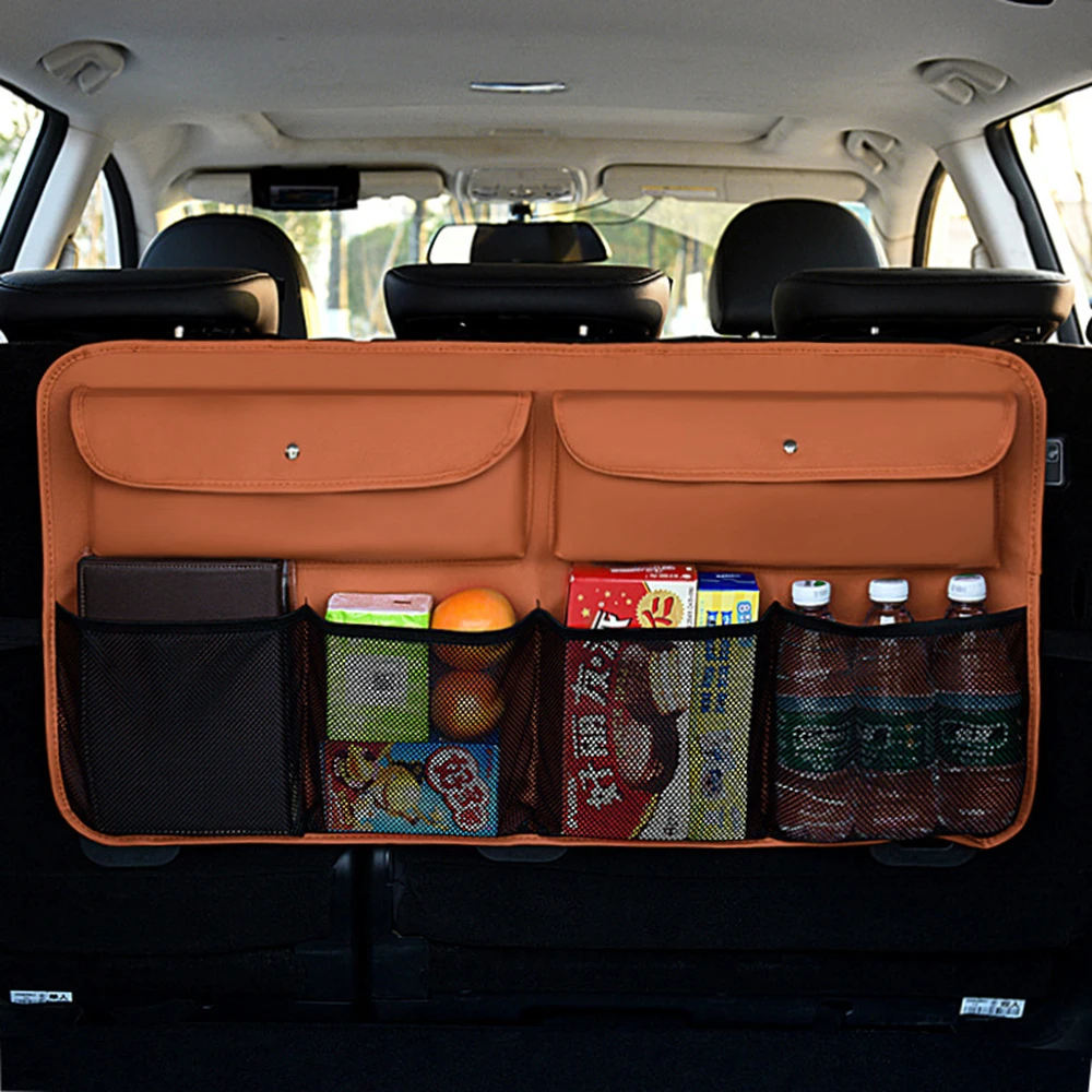 

Car Trunk Organizer Adjustable Backseat Storage Bag Net High Capacity Multi-use Leather Automobile Seat Back Organizers