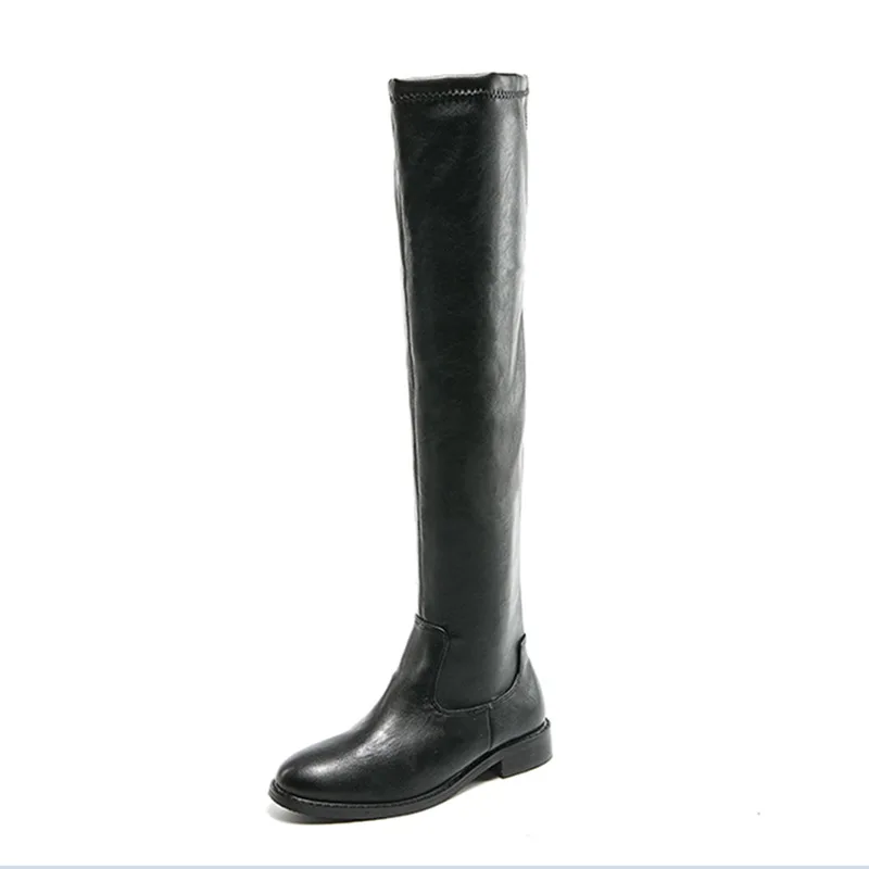 

Elastic women over knee boots outfits PU hot thigh high boots ladies slip on over knee boots black colour zy287