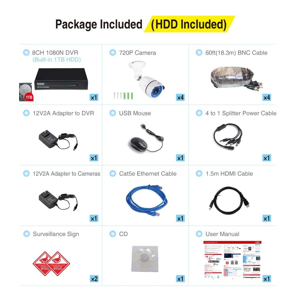 Tonton 8CH система видеонаблюдения 720P 1080N AHD DVR IR наружная Водонепроницаемая камера