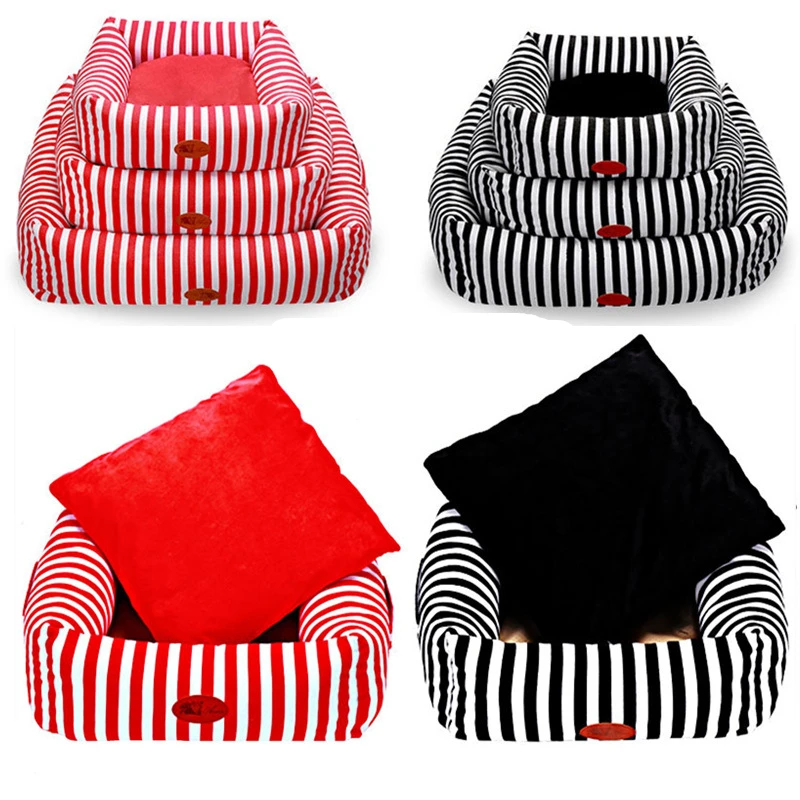 cheap Stripe Pet Sofa Dog Beds Waterproof Bottom Soft Cotton Warm Cat Bed House Mat Petshop Pet Supplies