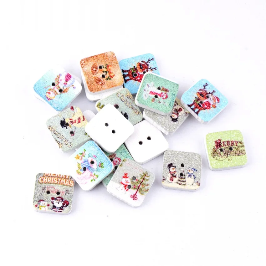 

Free Shipping Retail 20Pcs Random Mixed Square Christmas 2 Holes Scrapbooking 15x15mm For Christmas Day