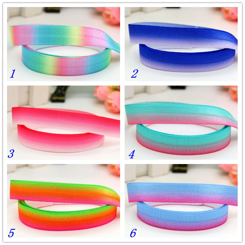 

5/8'' Free shipping Fold Elastic FOE gradient colors fade rainbow printed headband headwear diy decoration wholesale OEM D490