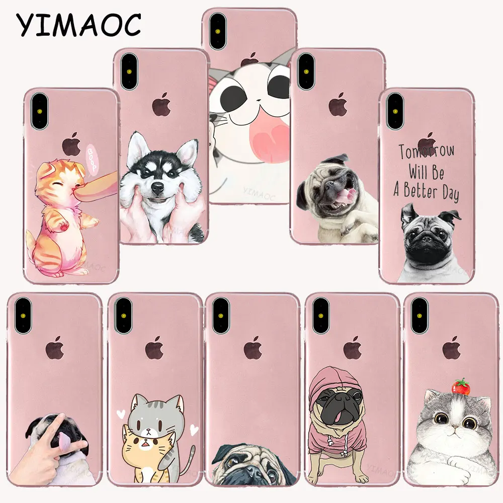 

YIMAOC 15z New Pug Dog Cat Design Soft TPU Silicone Case for iPhone X r s Xr Xs Max 8 7 6S 6 Plus 5 5s SE