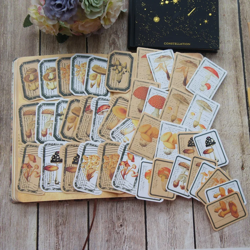 

38pcs Retro Mushroom Stamps Style Paper Sticker Scrapbooking DIY Gift Packing Label Decoration Tag