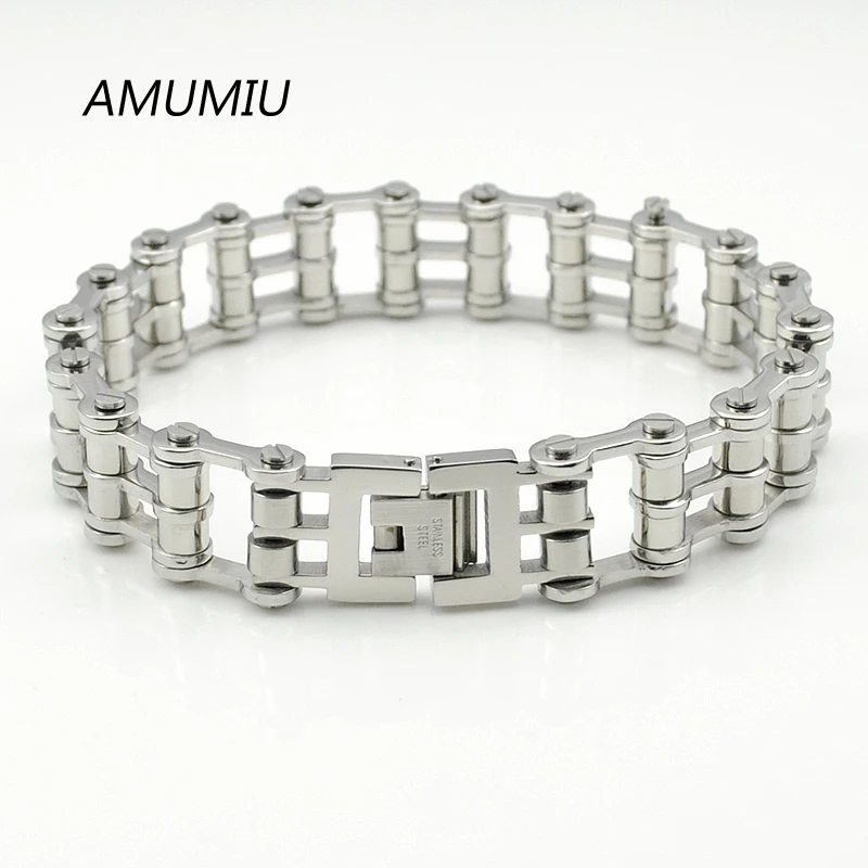 AMUMIU Fashion Jewelry For PUNK Biker 316L Stainless Steel Mens Motorbiker Bicycle Chain Bracelet 2017 HZB044 | Украшения и