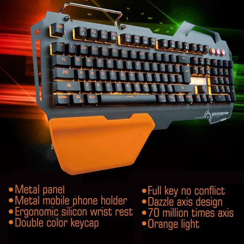

104 Keys Full Size Waterproof Gaming Keyboard Mechanical Keyboard Feeling Metal Gamer Keyboard LED Backlit Keycaps for PC Laptop