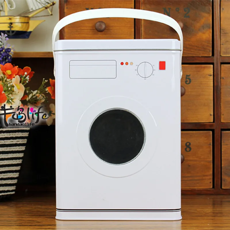 

Washing machine design Iron Storage Case with Handle Metal Sundries Container Washing Room Storage Box Gift case White Color