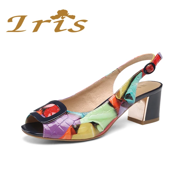 IRIS Women Sandals Medium Heel Open Toe Metal Dec Multi Color Genuine Leather Dress Shoes Woman Back Strap 2017 New Summer IRIS Women Sandals Medium Heel Open Toe Metal Dec Multi Color Genuine Leather Dress Shoes Woman Back Strap 2017 New Summer