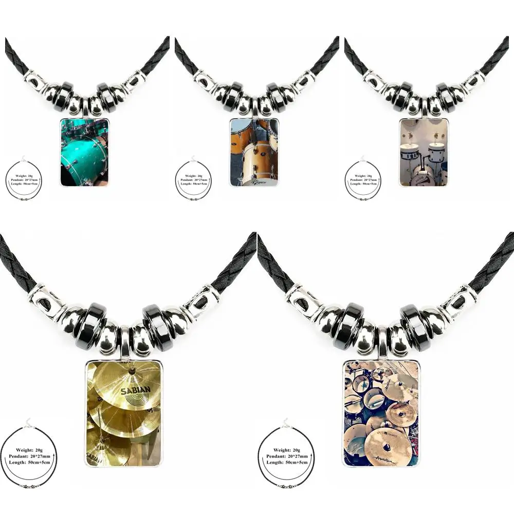

Cymbal Drums Music For Lovers Girl Friend Best Gift Glass Jewelry Black Leather Bead Pendant Glass Cabochon Choker Necklace