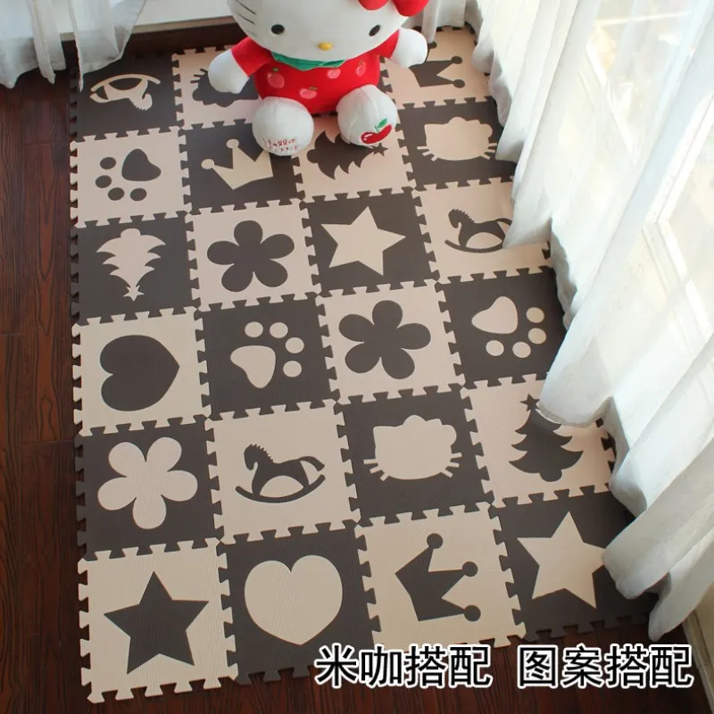 

lerhan EVA cartoon FOAM MATS 10Pcs Beige Coffee Interlocking Exercise Tiles Floor for KidGYM Puzzle Soft Kids Play Room Sport