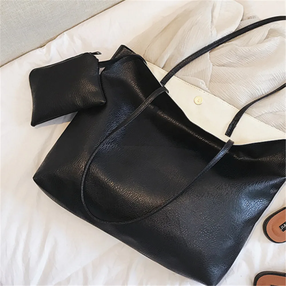

Summer Bag For Female Casual Tote Soft Pu Leather Ladies Handbags Large-capacity Woman Shopping Bag Simple Shoulder Bags Purses
