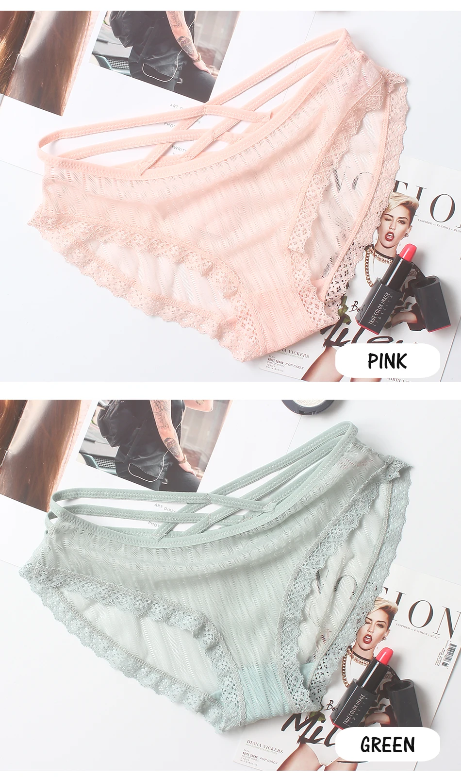 New Panties Women Cross with Sexy Bud Silk Gauze Briefs Breathable Comfortable Hollow Lace Seamless Cotton Girls Underwear (4)