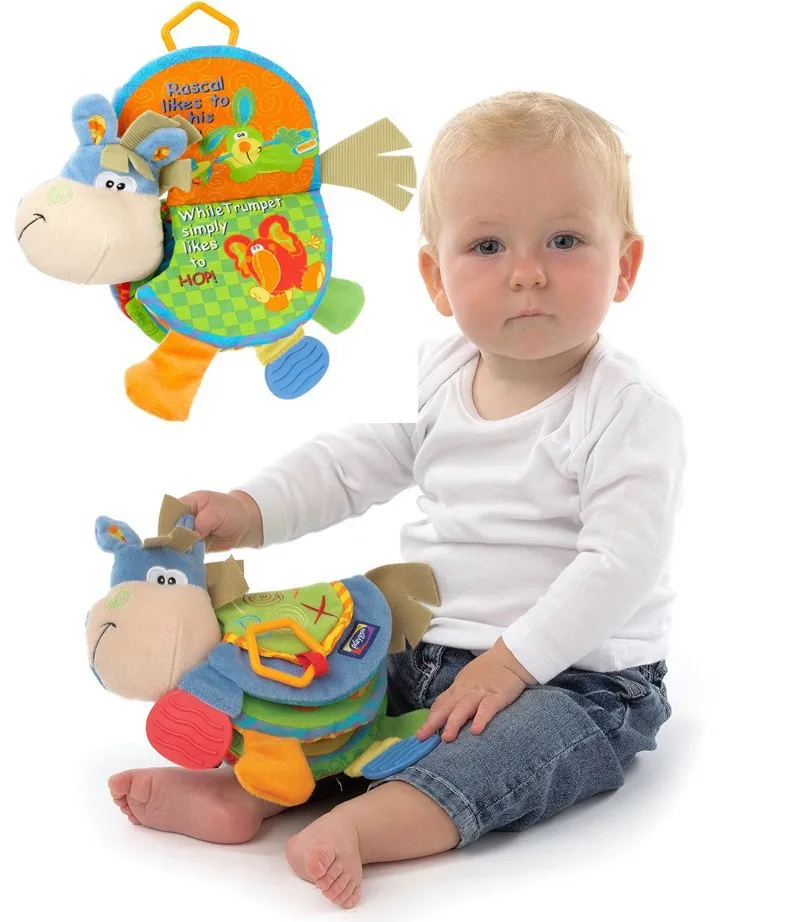 Hot Kids Creative Cartoon Donkey Cloth Book Teether Ring Paper Baby Stuffed font b toys b