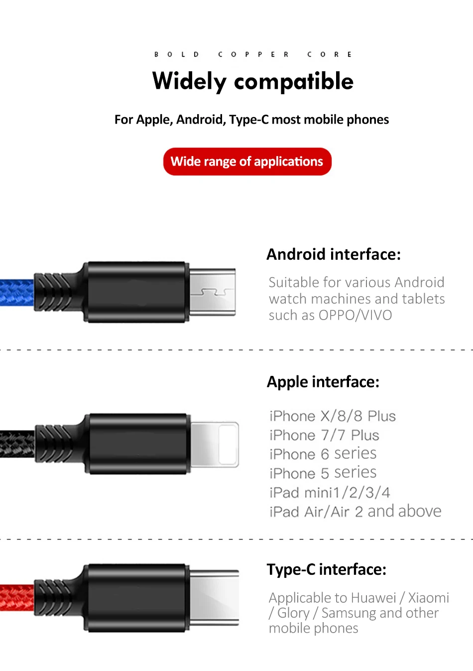 Universal 3 in 1 Lighting Charge Cable For iPhone 7 8 6 6s Plus X Micro USB Type-C For Xiaomi Samsung Long Charging Cables 1 (10)