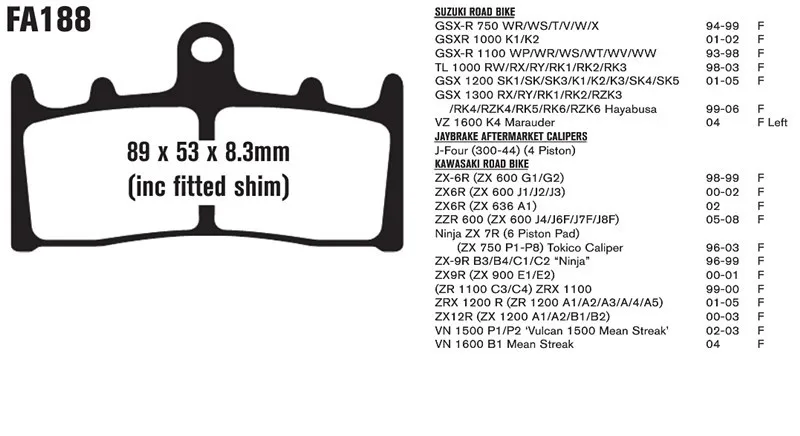 Мотоцикл Передние тормозные колодки комплект для SUZUKI TL1000 RW/RX/ry/RK1/RK2/RK3 98 -03 GSX1200 SK1/sk/SK3/K1/K2/K3/SK4/SK5 2001- 2005 02 03