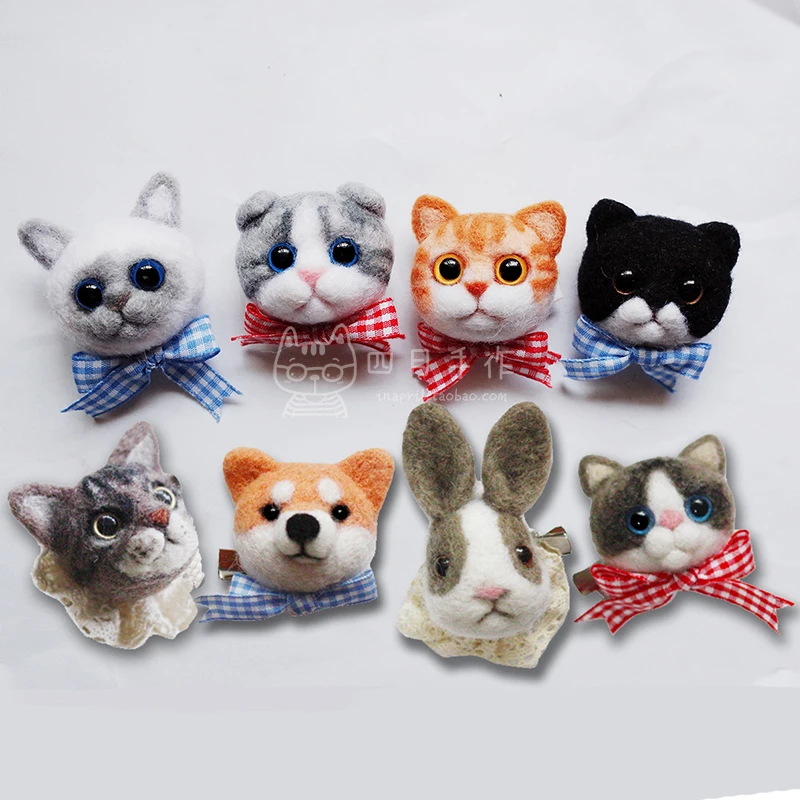 

Cat's head wool needlepoint kit wool felt needle felting pendant craft needlecraft DIY handmade