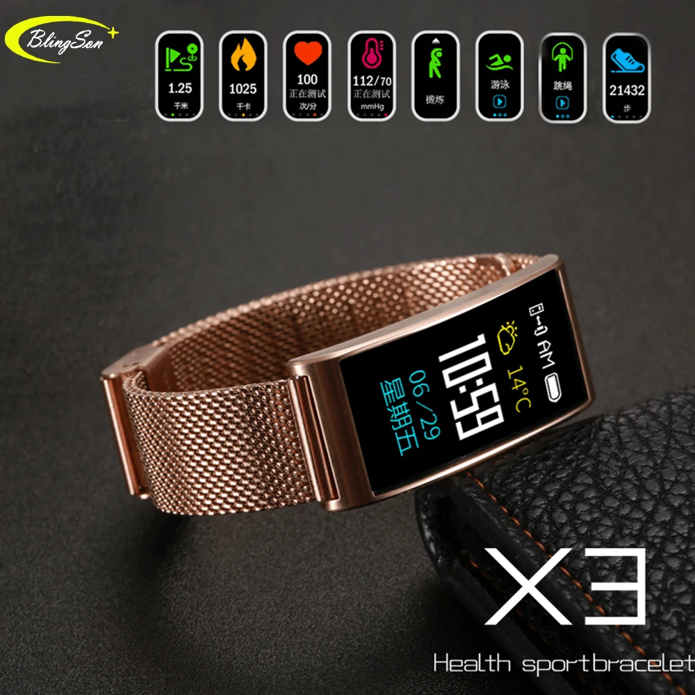 

X3 IP68 Waterproof Smart Fitness Bracelet Pedometer Blood Pressure Fitness Tracker Call reminder Smart Wristband For iOS Android