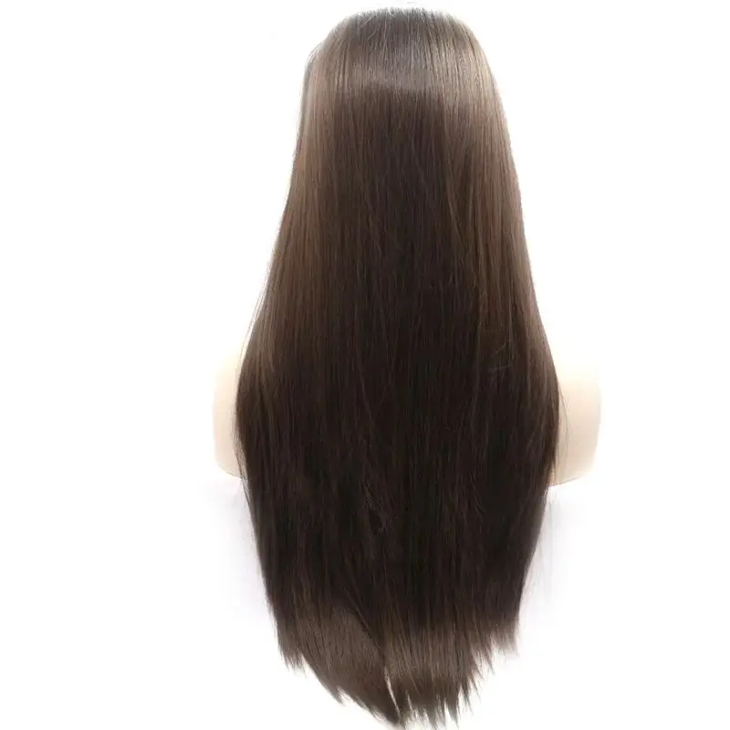 Reta de Seda Dianteira do Laço Resistente ao Calor Fibra do Cabelo Lateral para as para as Mulheres Sylvia Longa Perucas Brown Peruca Sintético Parte Mulheres 4 Cheap parting hair