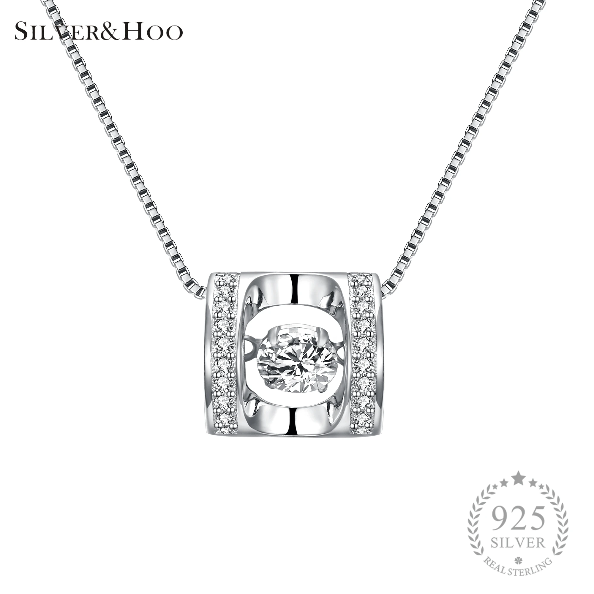 SILVERHOO геометрический Квадратный Кулон Цепочки и ожерелья избиении прозрачный циркониевый Кристальный для Для женщин Fine Jewelry 925 пробы