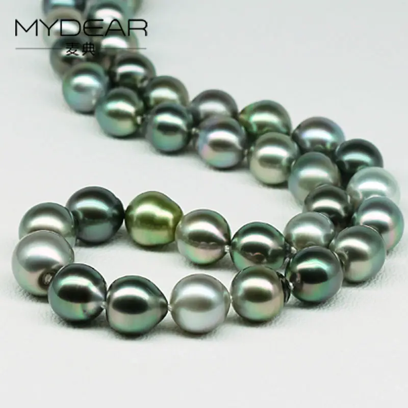 

MYDEAR Pearl Jewelry Glam Real Malachite Green Black 8.5-11mm Tahitian Pearl Chokers Necklace For Women Silver Clasp Necklace