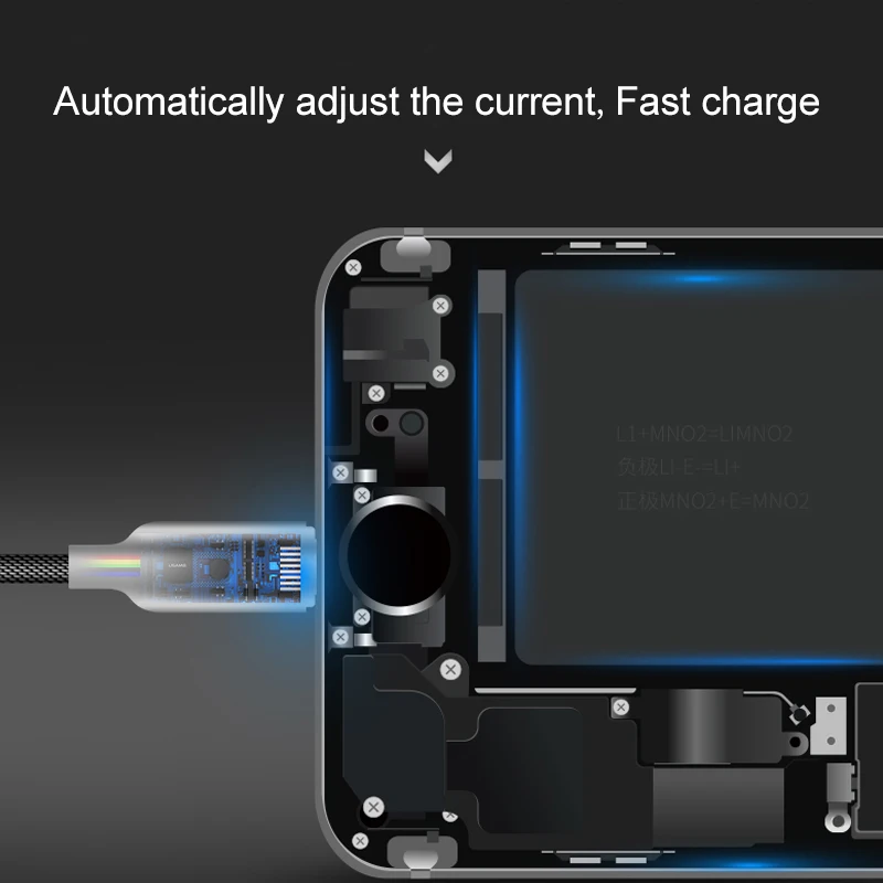 USAMS for iPhone X Cable for iPhone 8 7 6 6s 5s Auto Disconnected Nylon Braided cable LED light iOS 11 10 9 smart charger cable
