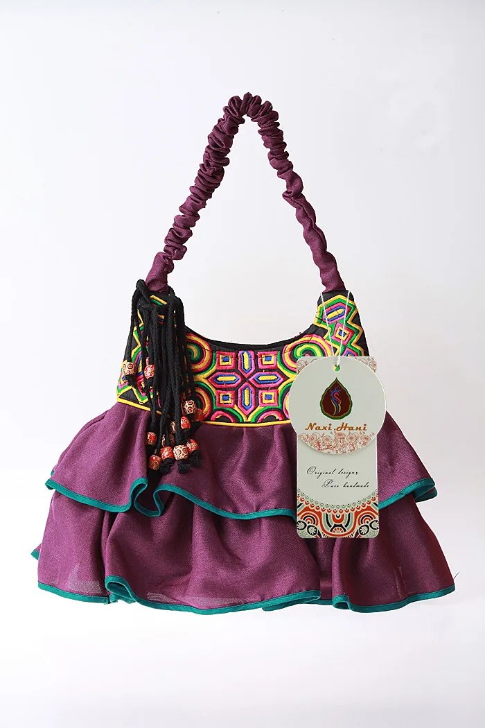Naxi. Hani band оригинальные двухсторонние винтажные женские сумки с Вышивкой Модные фиолетовые льняные кружевные платья стильные сумки через плечо