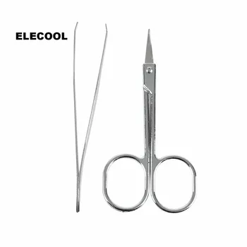 

ELECOOL 2PCS Stainless Steel Eyebrow Tweezers scissors kit eyebrow clip Makeup Beauty tool For Face Care