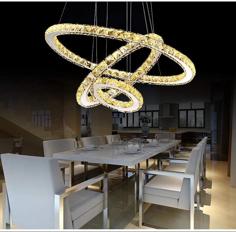Креативное кольцо из нержавеющей стали, подвесные светильники, современные светодиодные Хрустальные подвесные светильники, круглые подвесные светильники для спальни, гостиной ZP428110