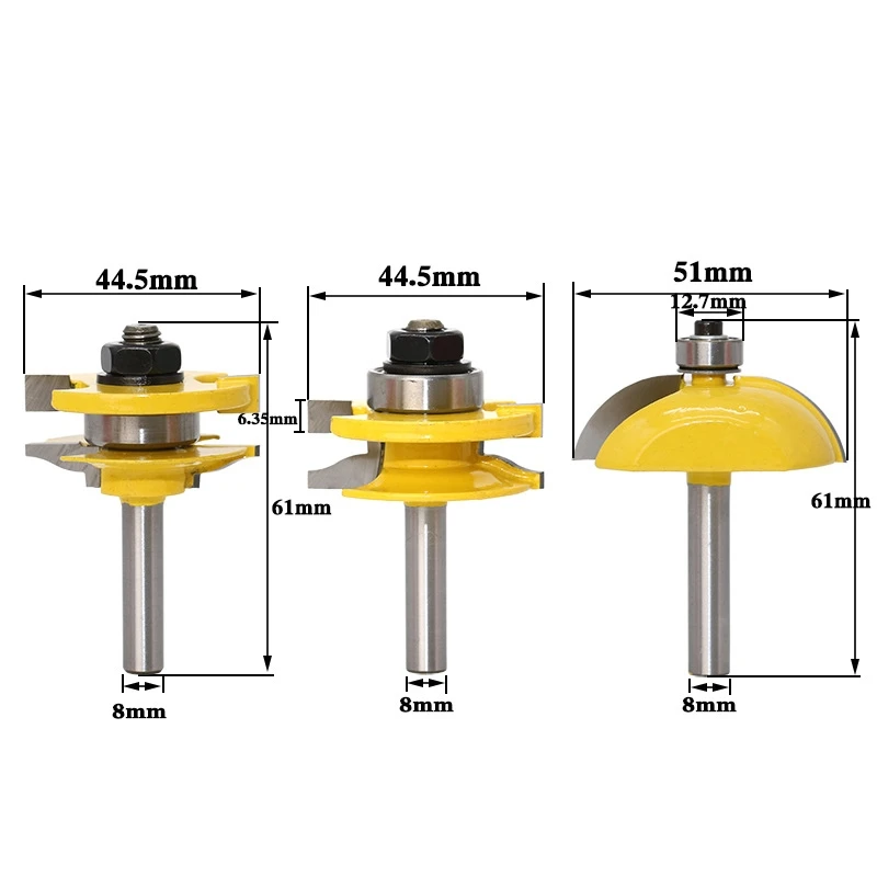 3pcs Rail & Stile With Panel Bit Router Bit Set - Ogee - 8mm Shank Woodworking cutter Tenon Cutter for Woodworking Tools