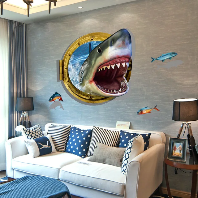 Special Price 86*61cm 3D wall stickers shark Entering the cabin DIY home Decoration bathroom living room dining room removable sticker Special Price 86*61cm 3D wall stickers shark Entering the cabin DIY home Decoration bathroom living room dining room removable sticker