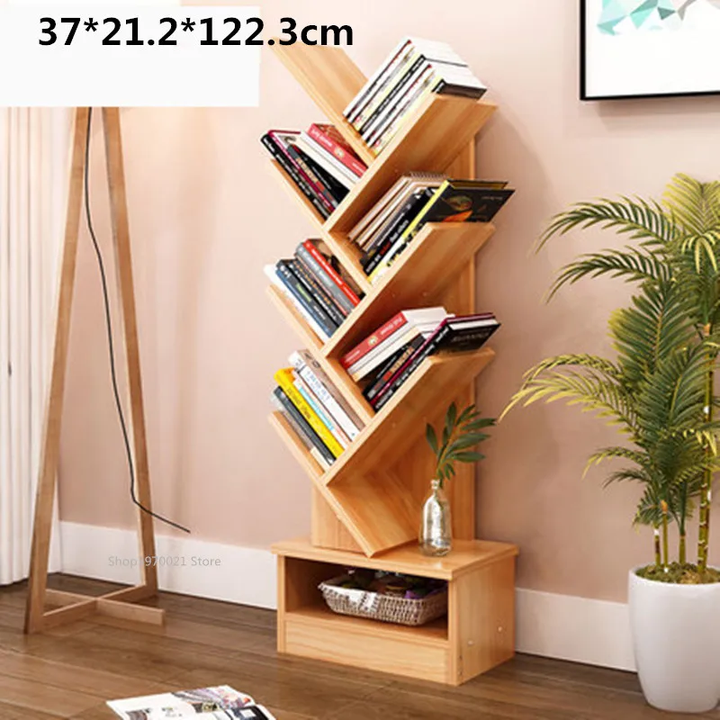 Modern 5-9-Tier Office Bookcase Wood Bookshelf Tree Storage Shelf Floor Standing Bookcase Organizer for Living Room - Color: 6