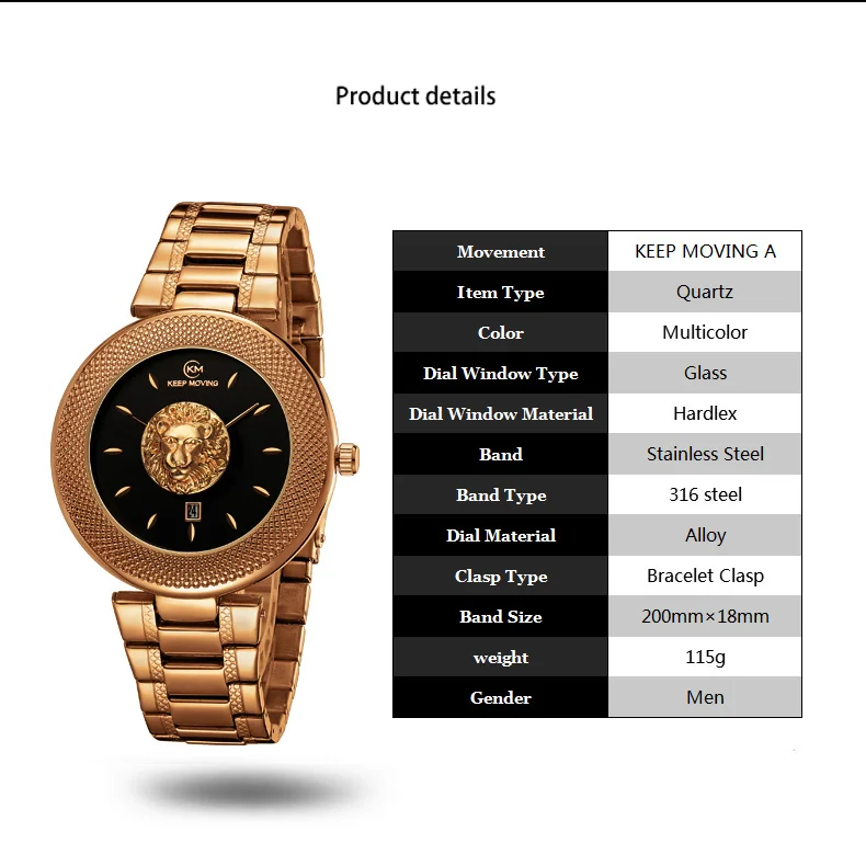 KEEP MOVING casual fashion brand  men's watch  quartz watch resistance stainless steel  Wrist Watches hand gold  calendar watch