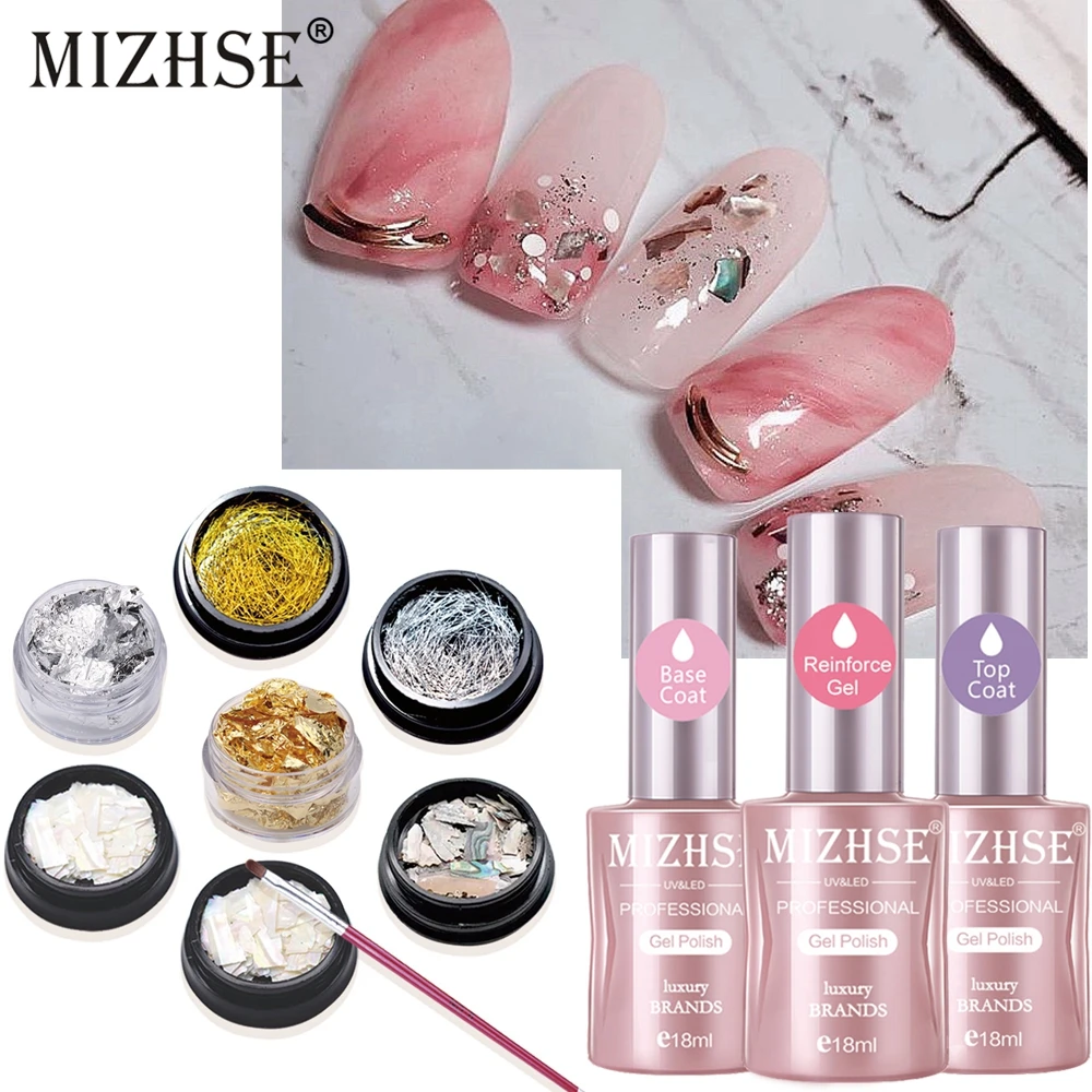 

MIZHSE UV Gel Nail Polish Top Base Coat Reinforcement Red Nail Liquid Varnish Shell Piece Nail Pen Nail Gitter Sets Nail kits