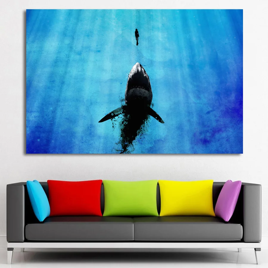 Scuba Diving Blue Ocean Scene  5 pcs HD Art Poster Wall Home Decor Canvas Print