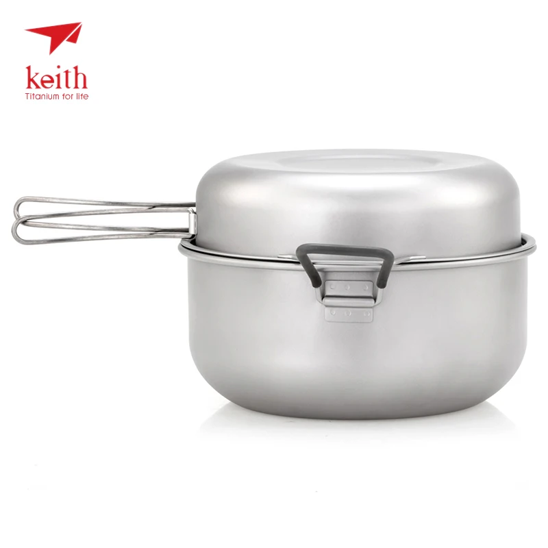 Keith 3 unidades de titanio Pot Camping al aire libre de utensilios de cocina vapor olla de comida vapor cajón Fry Pan para el fuego de inducción cocina