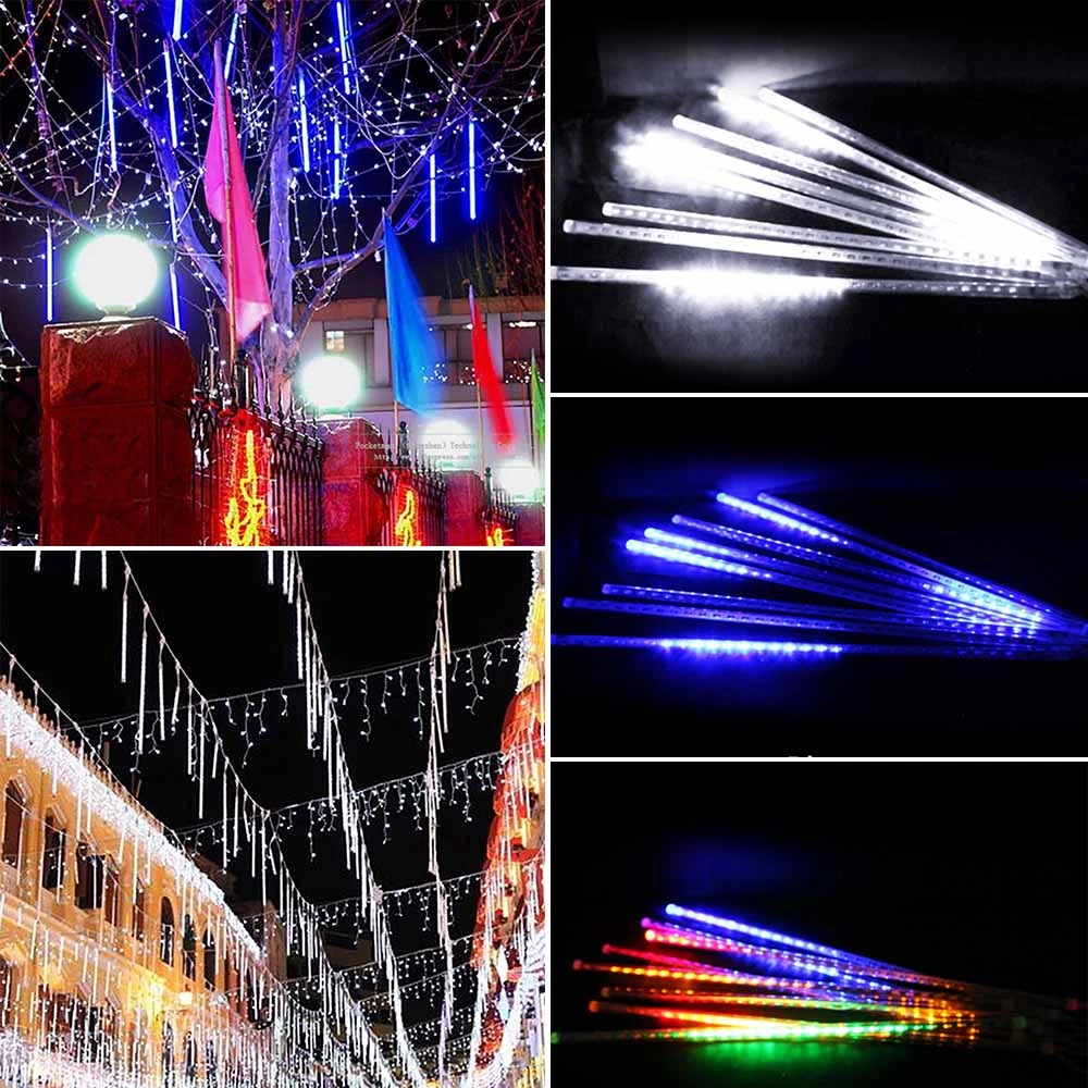 tubos de lluvia de meteorito de 50cm luces led de navidad de ac100 240v fiesta de boda jardin tira de luces de navidad al aire libre multicolor