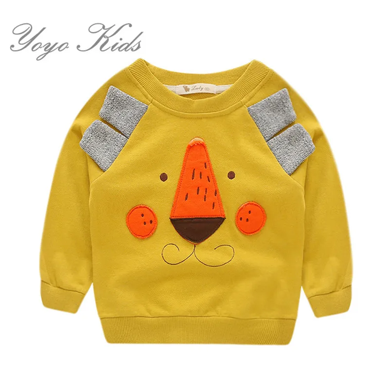 Nova/брендовая футболка с длинными рукавами для мальчиков вышивка с животными, милый медведь Лев лиса хлопок, детская одежда футболка для мальчиков - Цвет: yellow as picture