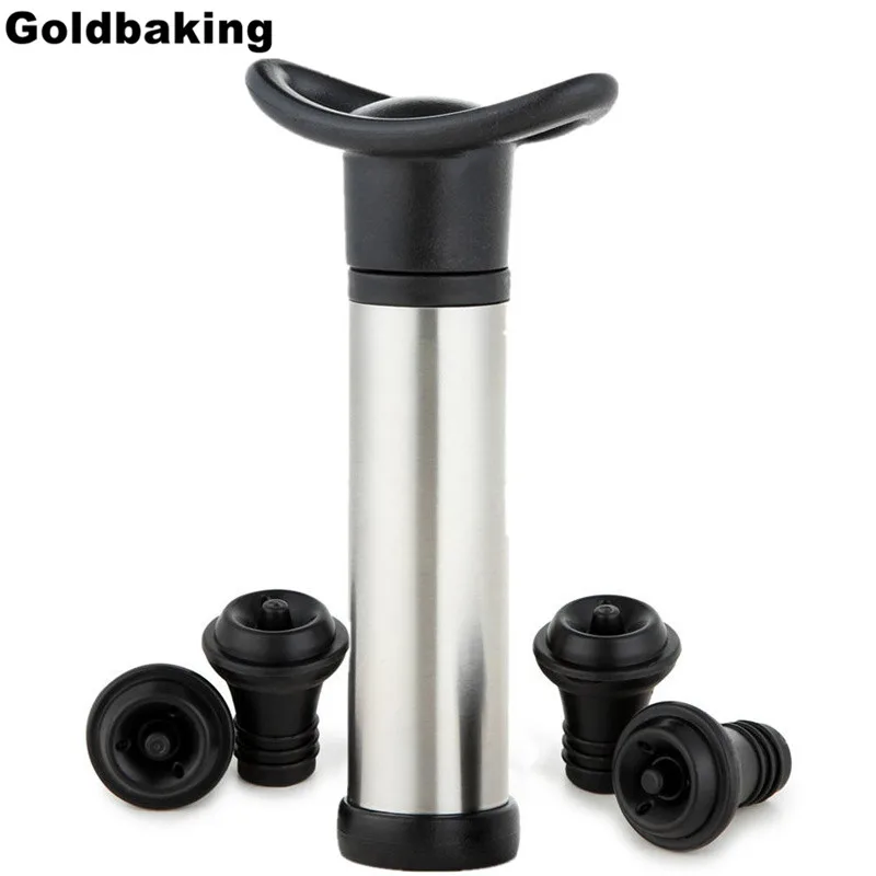 

Goldbaking Wine Saver Vacuum Pump with 4 x Vacuum Bottle Stoppers Stainless Steel Wine Pump Sealer Preserver Set