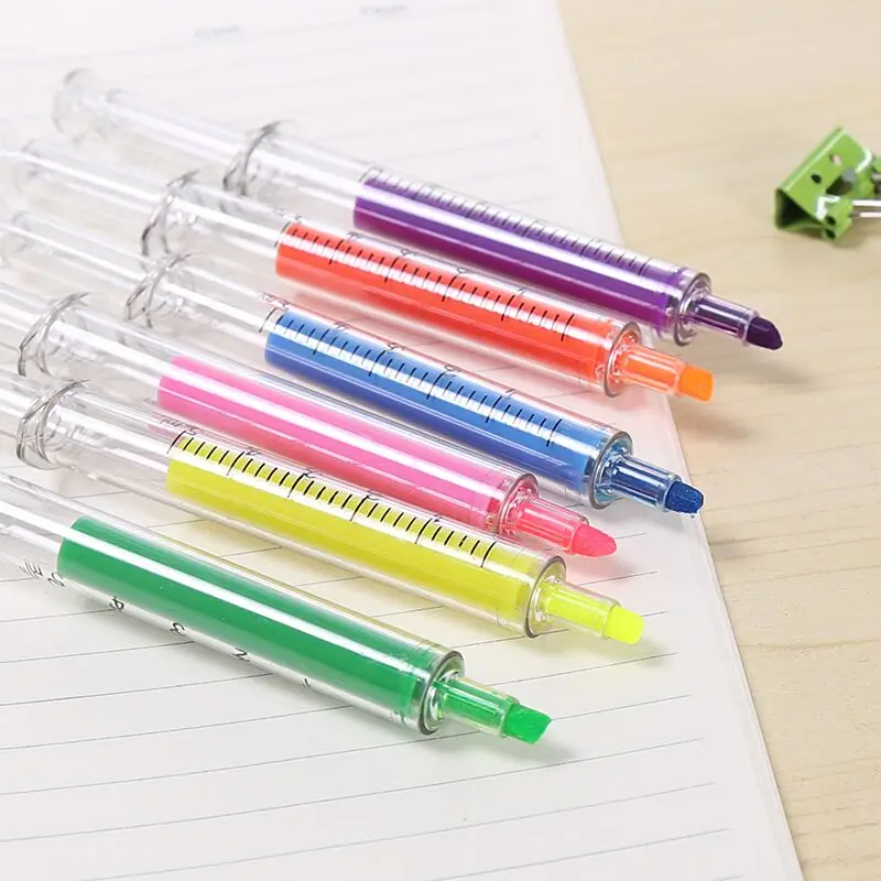 

YDNZC 6 Colors Injector Marker Pen Syringe Highlighter Pen Fluorescent Pen Watercolor Pen Creative Gift Children&School&Office